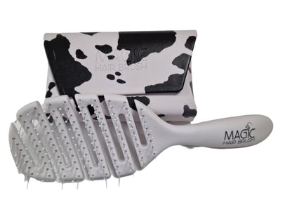 Magic Hair Brush - White Cow Print Classic with 3 Professional Section Clips